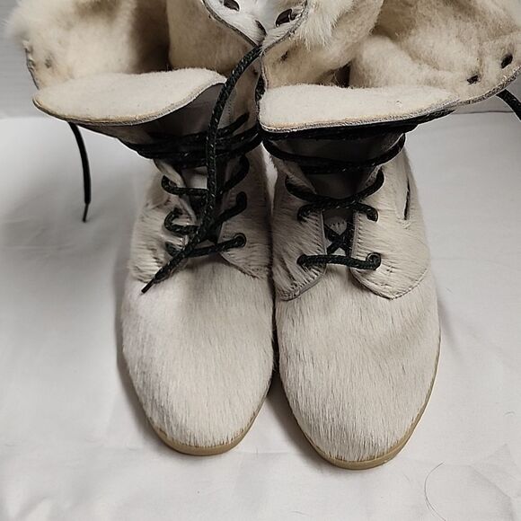 Garden Sport vintage white animal fur tie up women's boots sz 8 made in Italy - Picture 7 of 11